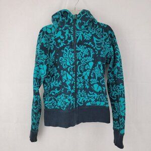 LULULEMON Womens XS? S? Scuba Hoodie Jacket Teal Turquoise Full Zip Floral Print